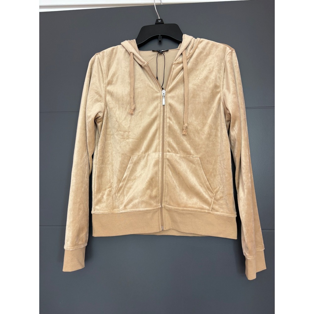 Fashion Nova The Original Trendsetter Velour Zip Up Hoodie Camel Tan Small NWT